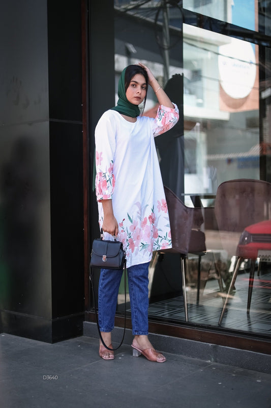 Women Floral Printed White Top